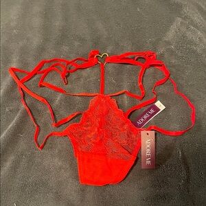 Adore Me Vibrant Red Lace G-string panties scrappy